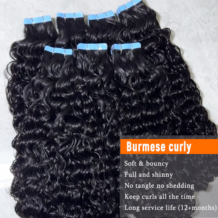 Burmese curly tape in hair extensions