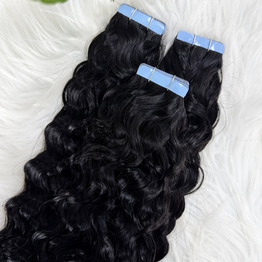 Water Wavy Curly Tape in Hair Extensions