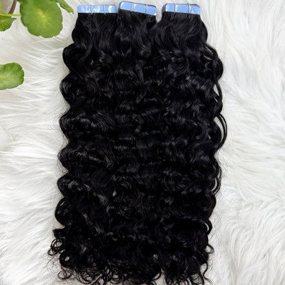 Water Wavy Curly Tape in Hair Extensions
