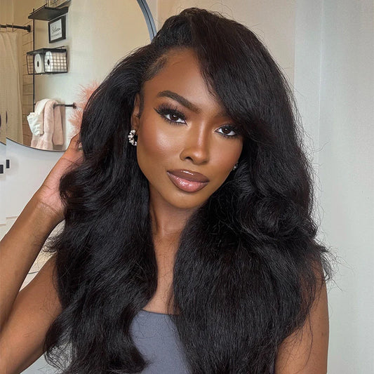 [WEAR GO HALF WIG]Kinky Straight Invisible Hairline Half Wig  Flip Over Wig For Beginner