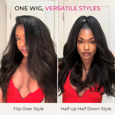 [WEAR GO HALF WIG]Kinky Straight Invisible Hairline Half Wig  Flip Over Wig For Beginner