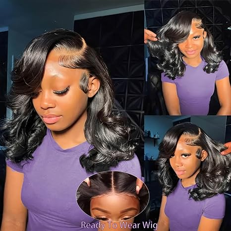 Wavy Super Double Drawn Raw Human Hair 11x6 Short Bob HD Glueless Wig